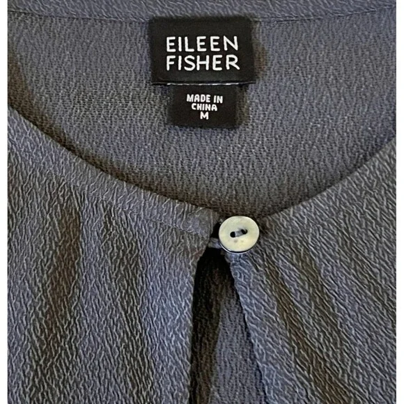 Vintage EILEEN FISHER Dark Blue 100% Silk Open Front Button Cardigan Casual MED - Picture 4 of 7